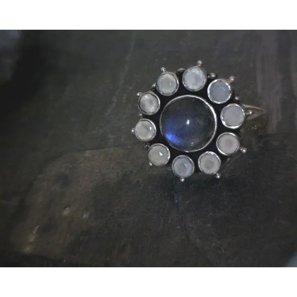 SS Labradorite and Chalcedony Cluster Ring Vulcan's Forge LLC KANSAS CITY, MO