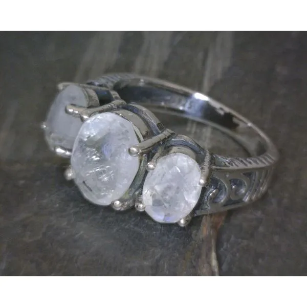 SS Three Stone Oval Moonstone Ring Vulcan's Forge LLC KANSAS CITY, MO