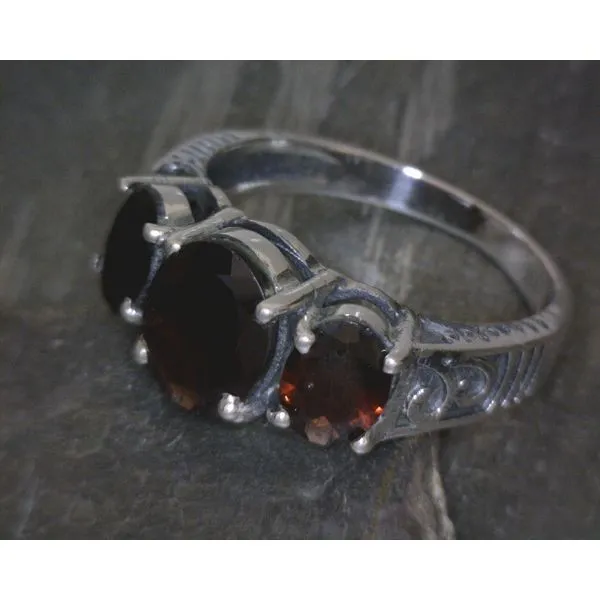 SS Three Stone Oval Garnet Ring Vulcan's Forge LLC Kansas City, MO