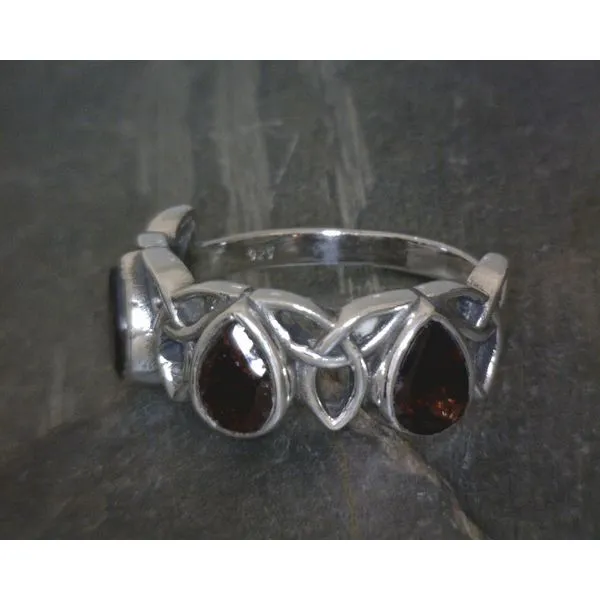 SS Three Stone Pear Garnet W Trinity Knot Ring Vulcan's Forge LLC KANSAS CITY, MO