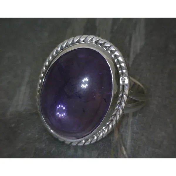SS Bz Cab Oval Amethyst W Rope Edge Split Ring Vulcan's Forge LLC KANSAS CITY, MO
