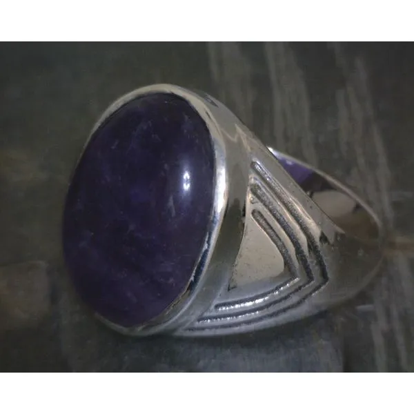 SS Bz Oval Cab Amethyst W/Engraved Band Vulcan's Forge LLC KANSAS CITY, MO