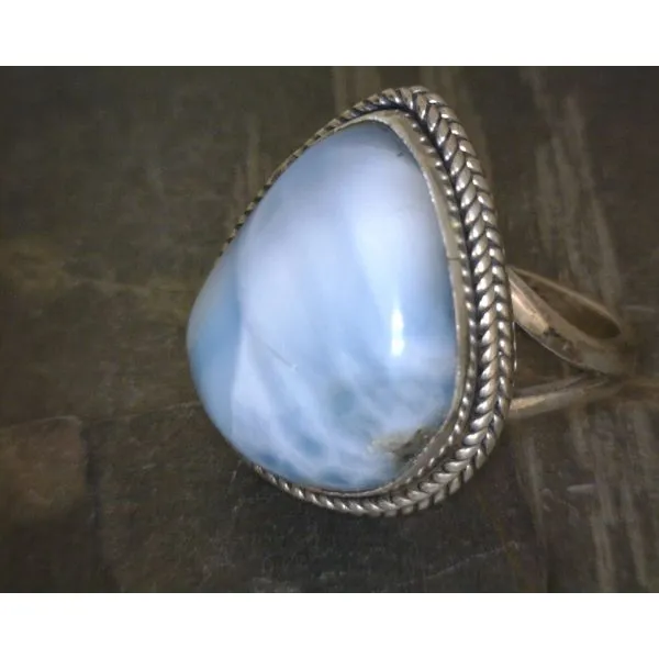 SS Bz Tear Drop Larimar W/ Rope Detail Band Vulcan's Forge LLC KANSAS CITY, MO