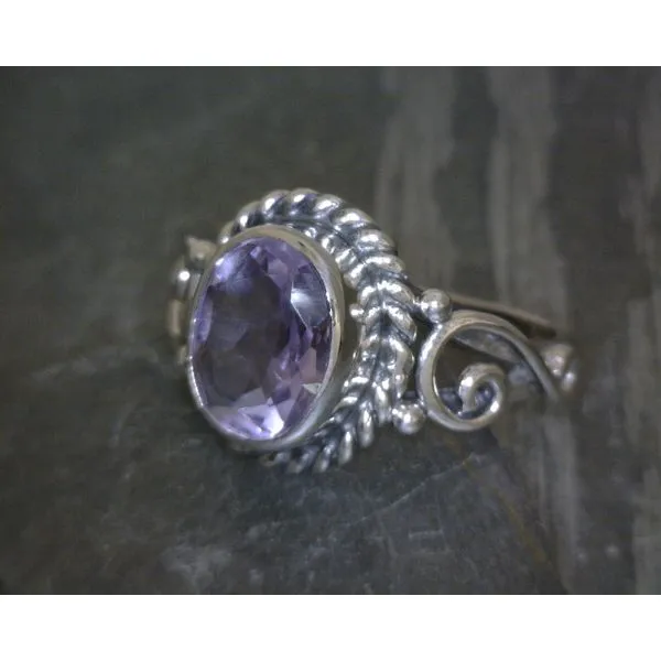 SS Bz Oval Amethyst W Rope Edge & Scroll Band Vulcan's Forge LLC KANSAS CITY, MO