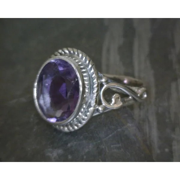 SS Bz Oval Amethyst W Rope Edge & Scroll Band Vulcan's Forge LLC KANSAS CITY, MO