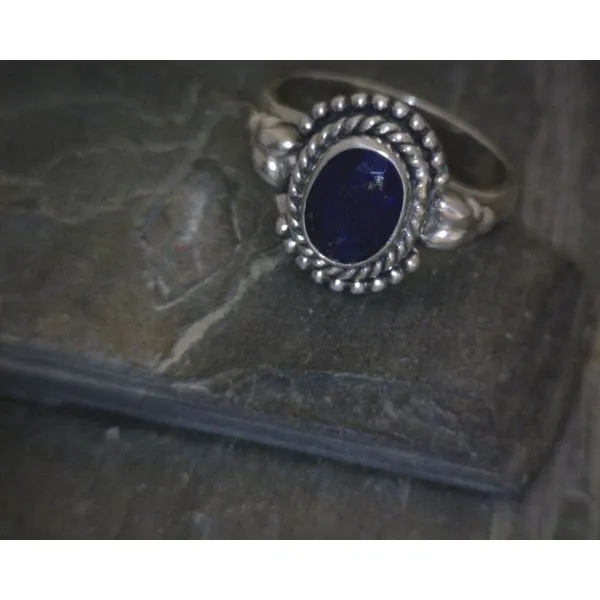 SS Bz Oval Lapis Rope & Leaf Edge Ring Vulcan's Forge LLC KANSAS CITY, MO