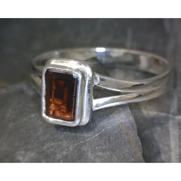 SS Bz Emerald Cut Garnet W/ Split Band Vulcan's Forge LLC KANSAS CITY, MO