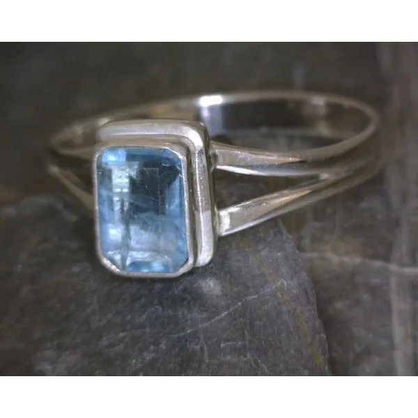 SS Bz Emerald Cut Apatite W/ Split Band Vulcan's Forge LLC Kansas City, MO