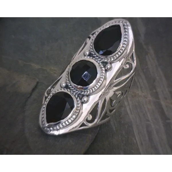 Ss 3 Stone Black Tourmaline WIth Rope /Scroll Band Vulcan's Forge LLC KANSAS CITY, MO
