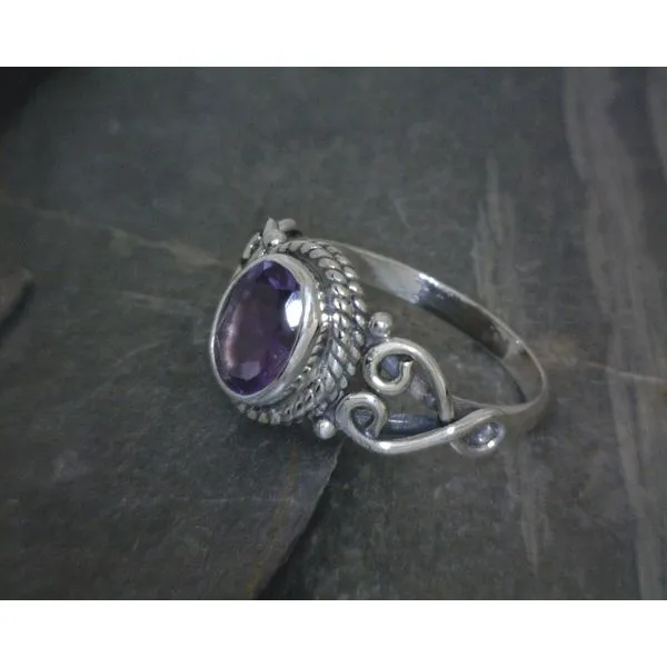 SS BZ Amethyst Rope & Scroll Band Sz6 Vulcan's Forge LLC Kansas City, MO