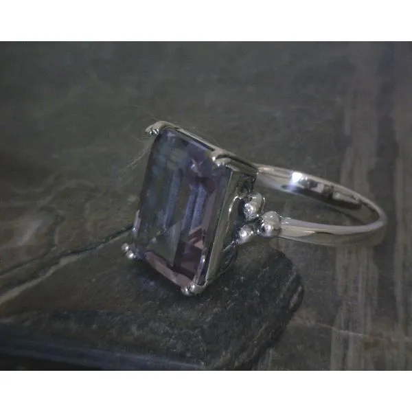 SS Emerald Cut Amethyst Cutout Detail & Bead Ring SZ7 Vulcan's Forge LLC KANSAS CITY, MO