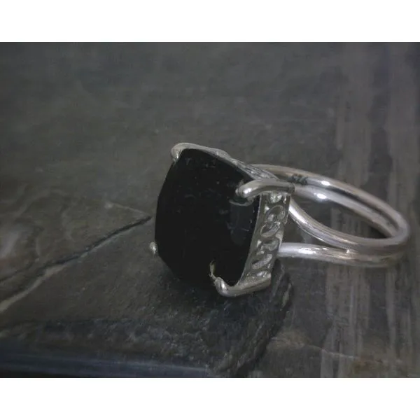SS Cushion Cut Black Tourmaline Cutout Detail Ring SZ6 Vulcan's Forge LLC KANSAS CITY, MO