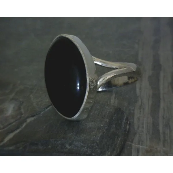 SS BZ Cabochon Black Tourmaline Split Band  SZ 8.5 Vulcan's Forge LLC KANSAS CITY, MO