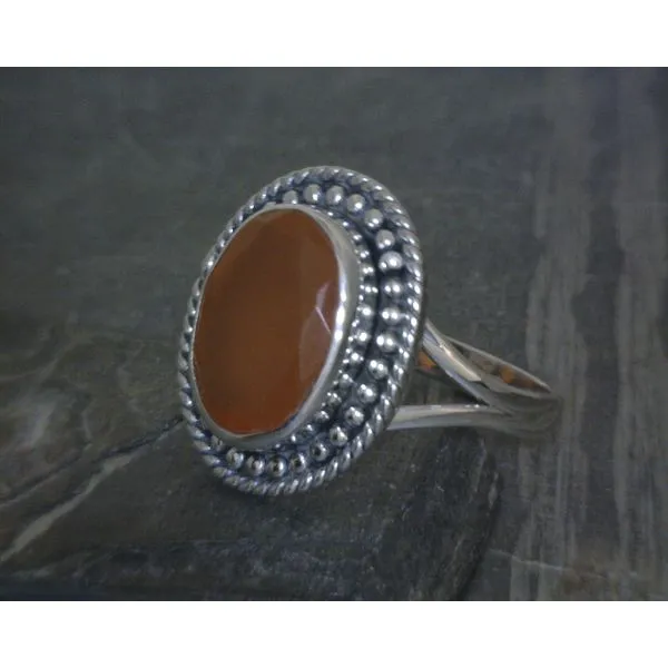 SS BZ Oval Carnelian w/ Rope And Bead Detail Ring SZ 8 Vulcan's Forge LLC KANSAS CITY, MO