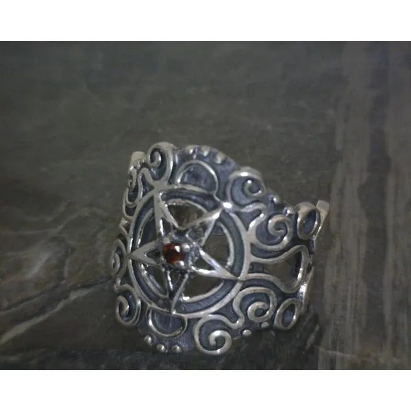 SS BZ Garnet In Pentagram With Swirl Band SZ6 Vulcan's Forge LLC KANSAS CITY, MO