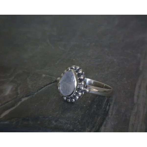 SS BZ Teardrop Moonstone Bead Detail Ring Vulcan's Forge LLC KANSAS CITY, MO