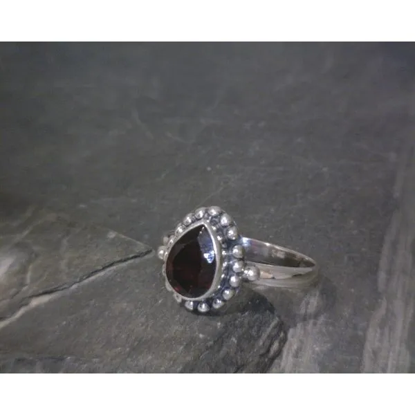 SS BZ Teardrop Garnet Bead Detail Ring SZ3 Vulcan's Forge LLC KANSAS CITY, MO