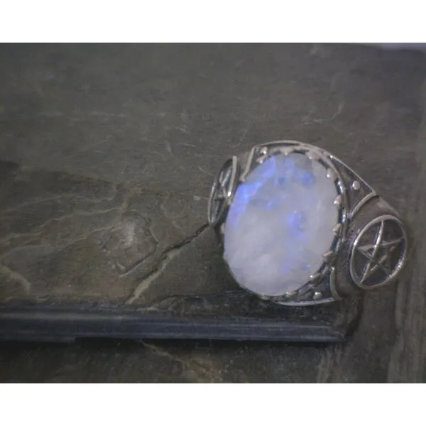 SS  Oval Faceted Moonstone W Pentagram Band SZ11 Vulcan's Forge LLC KANSAS CITY, MO