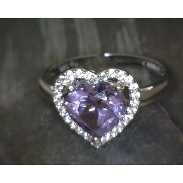 SS Heart Amethyst W White Sapphire Halo Ring Vulcan's Forge LLC KANSAS CITY, MO