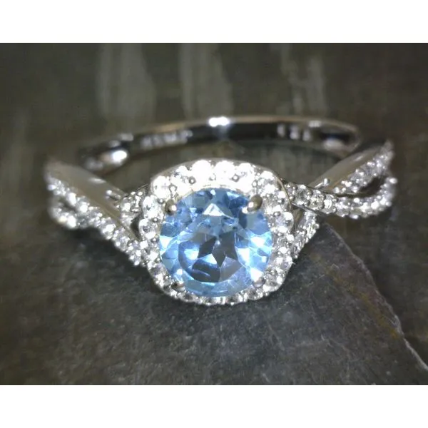 SS Round Blue Topaz W White Sapphire Halo Ring Vulcan's Forge LLC KANSAS CITY, MO