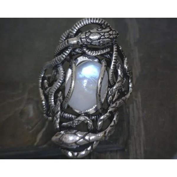 SS Oval Cab Moonstone Set In Snake Cluster Ring Vulcan's Forge LLC KANSAS CITY, MO