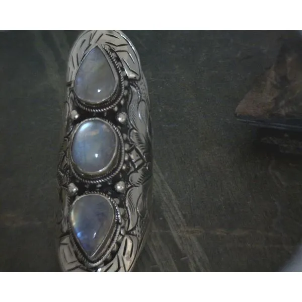 SS BZ Three Moonstone W/ Floral Engraved Band Vulcan's Forge LLC KANSAS CITY, MO