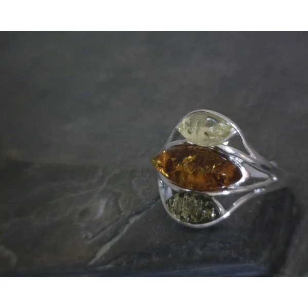 SS BZ Three Stone Stacked  Oval Amber Ring Vulcan's Forge LLC KANSAS CITY, MO