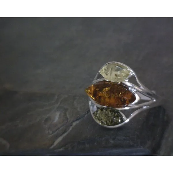 SS BZ Three Stone Stacked  Oval Amber Ring Vulcan's Forge LLC KANSAS CITY, MO