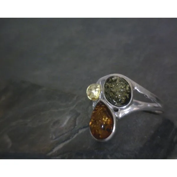 SS BZ Three Stone Amber Ring SZ6.5 Vulcan's Forge LLC KANSAS CITY, MO