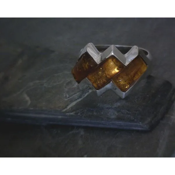 SS BZ Three Leaning Rectangle Amber Ring Vulcan's Forge LLC KANSAS CITY, MO