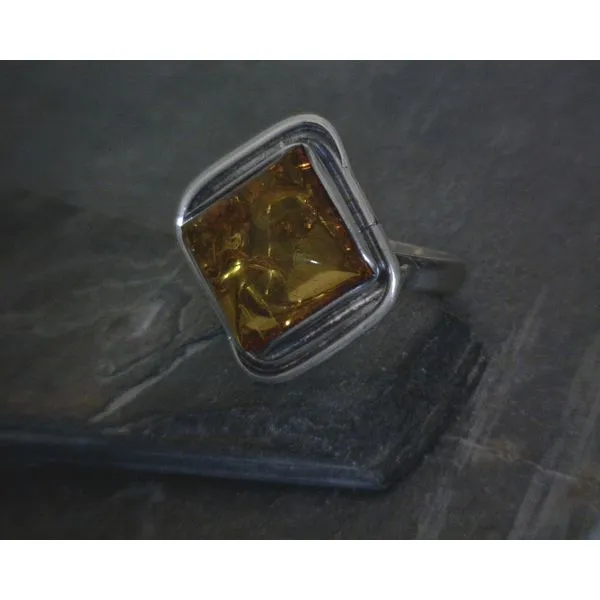 SS BZ Diamond Shaped Amber W/ Metal Accent Ring Vulcan's Forge LLC KANSAS CITY, MO