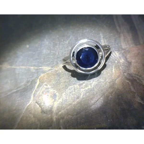 SS BZ Circle Facetted Sapphire  W/ Split Band Vulcan's Forge LLC KANSAS CITY, MO