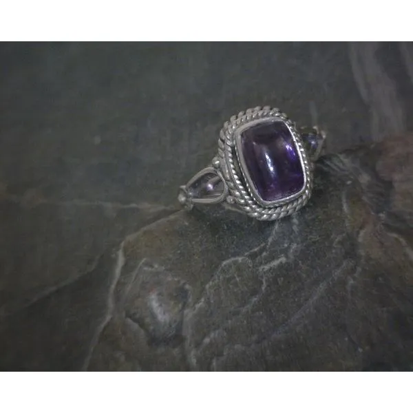 SS BZ Rectangle Amethyst W/ Rope & Scrollwork Ring Vulcan's Forge LLC KANSAS CITY, MO
