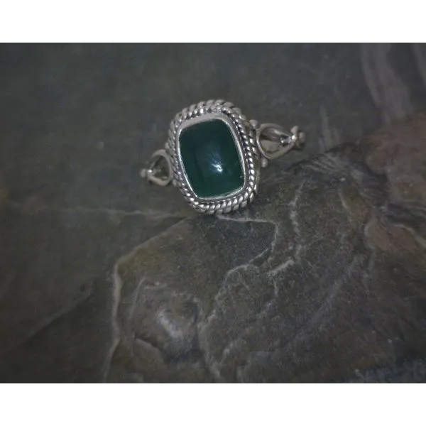 SS BZ Rectangle Green Onyx W/ Rope & Scrollwork Ring Vulcan's Forge LLC KANSAS CITY, MO