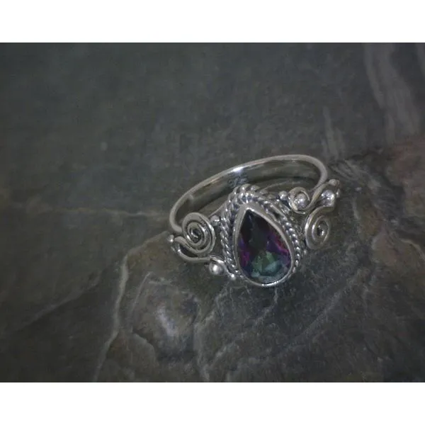 SS BZ TearDrop Mystic Topaz W/ Rope & Scrollwork Ring Vulcan's Forge LLC KANSAS CITY, MO