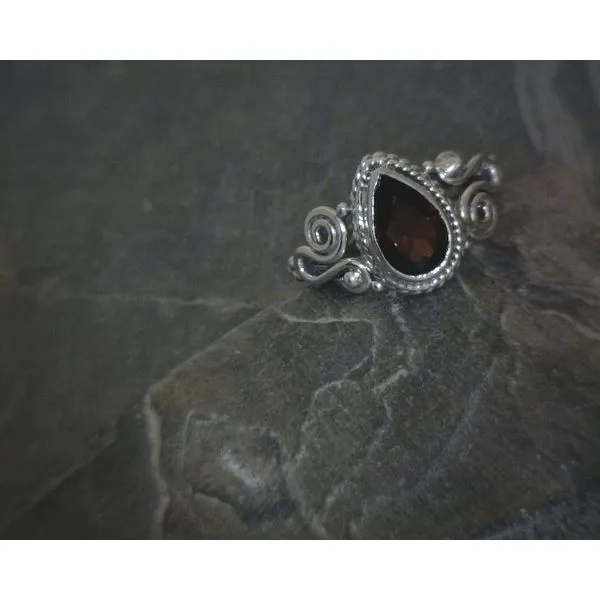 SS BZ TearDrop Garnet W/ Rope & Scrollwork Ring Vulcan's Forge LLC KANSAS CITY, MO
