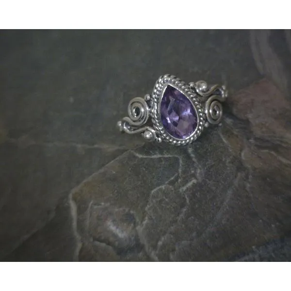 SS BZ TearDrop Amethyst W/ Rope & Scrollwork Ring Vulcan's Forge LLC Kansas City, MO