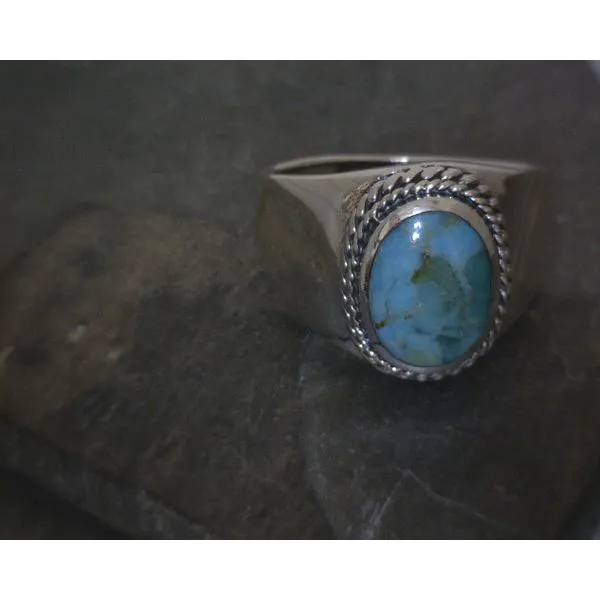 SS BZ Oval Cab Turquoise W/ Rope Details Ring Vulcan's Forge LLC KANSAS CITY, MO