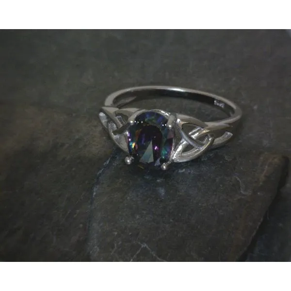 SS Oval Facetted Mystic Topaz W/ Celtic Knot Band Vulcan's Forge LLC KANSAS CITY, MO