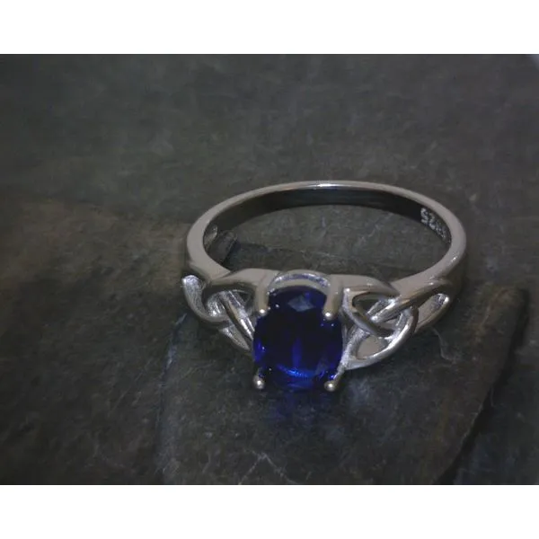 SS Oval Facetted Blue Stone W/ Celtic Knot Band Vulcan's Forge LLC KANSAS CITY, MO