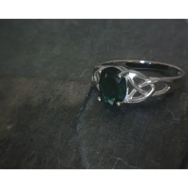 SS Oval Facetted Green Stone W/ Celtic Knot Band Vulcan's Forge LLC KANSAS CITY, MO