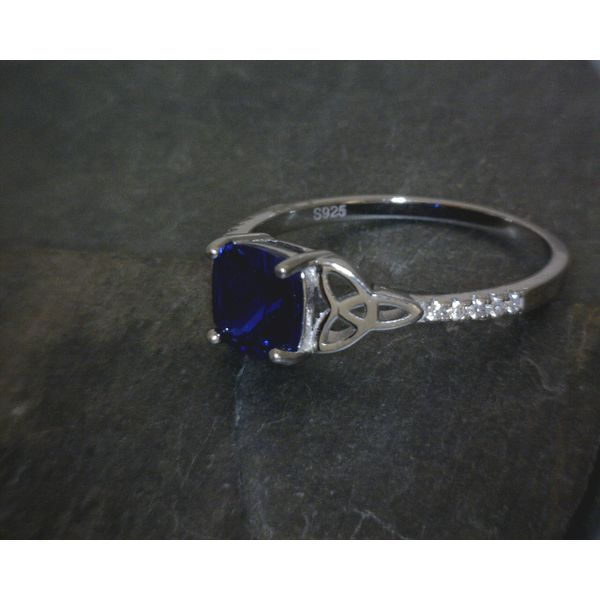SS Square Facetted Blue Stone W/ Celtic Knot Band Vulcan's Forge LLC Kansas City, MO