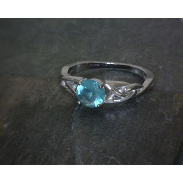 SS Faceted Circle  Cut Aqua Stone W/ Twisted Celtic Knot Band Vulcan's Forge LLC KANSAS CITY, MO