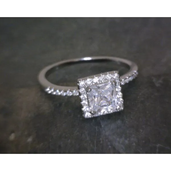 SS Square Cut WHite Stone W/ Halo & Stone Band Vulcan's Forge LLC KANSAS CITY, MO