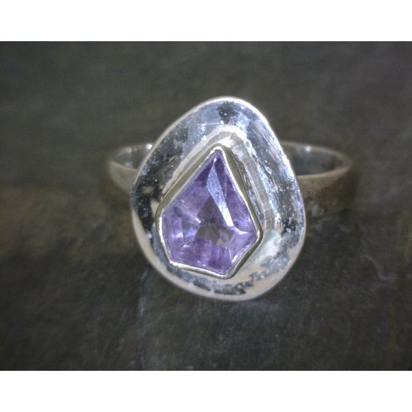 SS Freeform Facetted Amethyst W/ Metal Halo Ring Vulcan's Forge LLC Kansas City, MO