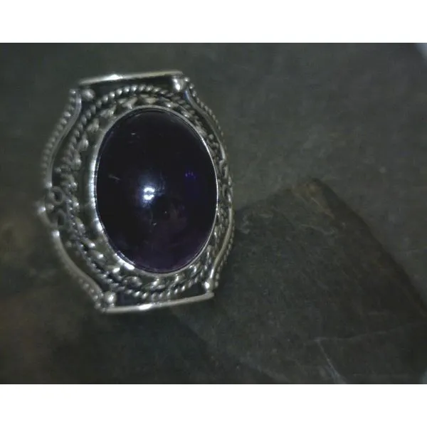 SS Oval Cab Amethyst W/ Ornate Detail Setting Ring Image 2 Vulcan's Forge LLC KANSAS CITY, MO