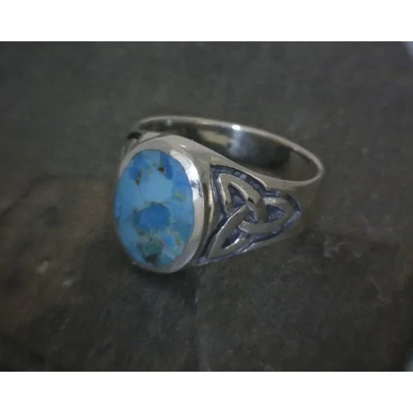 SS BZ Oval Cab Turquoise W/ Celtic Knot Band Vulcan's Forge LLC KANSAS CITY, MO