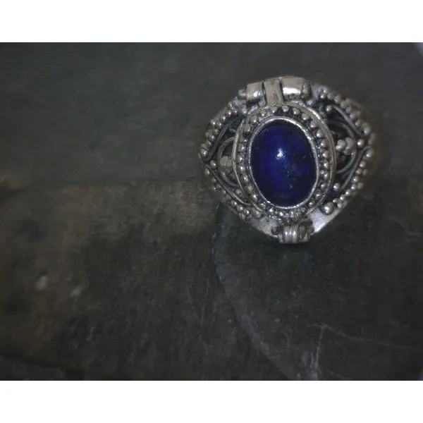 SS BZ Oval Cab Lapis W/ Ornate Details Poison Ring Vulcan's Forge LLC KANSAS CITY, MO