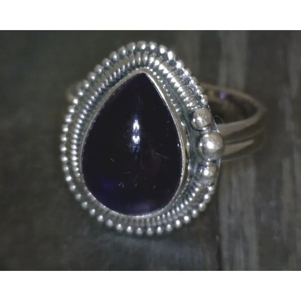 SS Bz Cab Pear Amethyst W Rope Edge Ring Vulcan's Forge LLC KANSAS CITY, MO