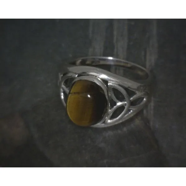 SS Cab Oval Tiger Eye W Trinity Knot Ring Vulcan's Forge LLC KANSAS CITY, MO